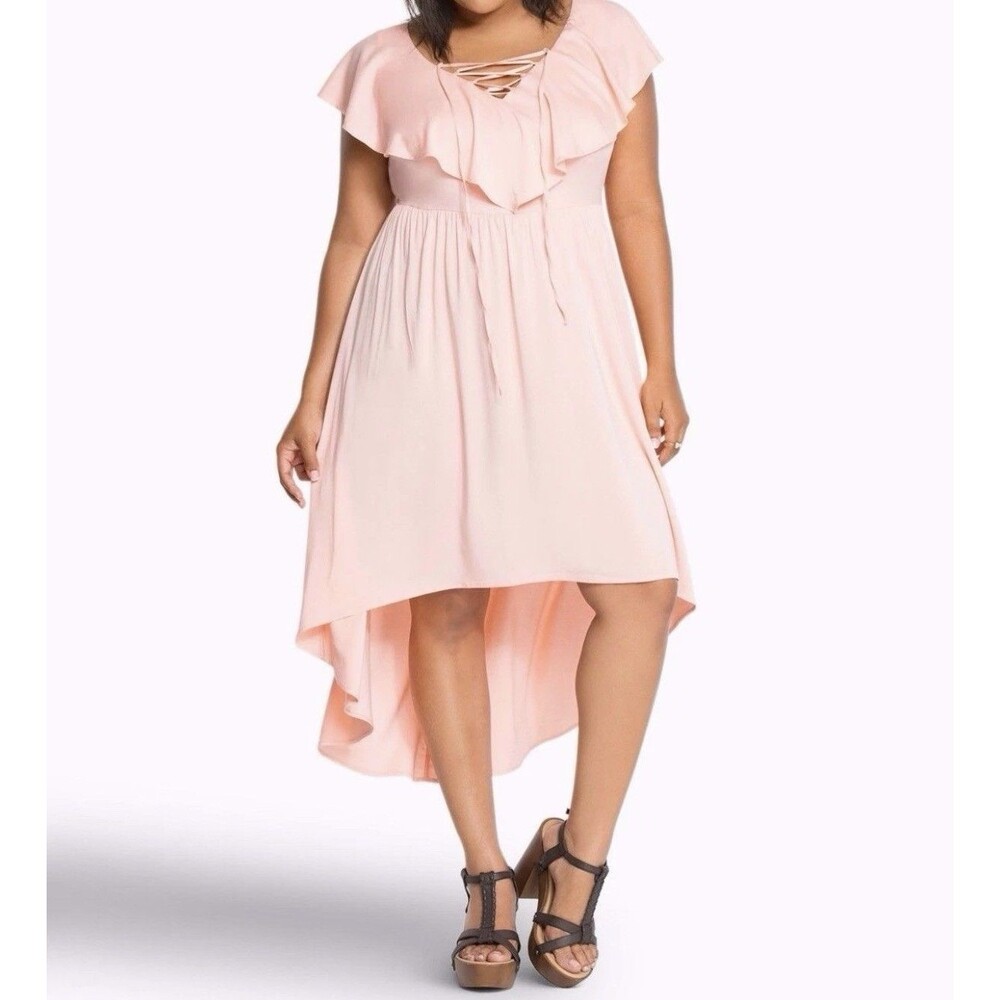 NWT Torrid Lace Up Ruffle Hi-Lo Dress Peach Apricot Size 24